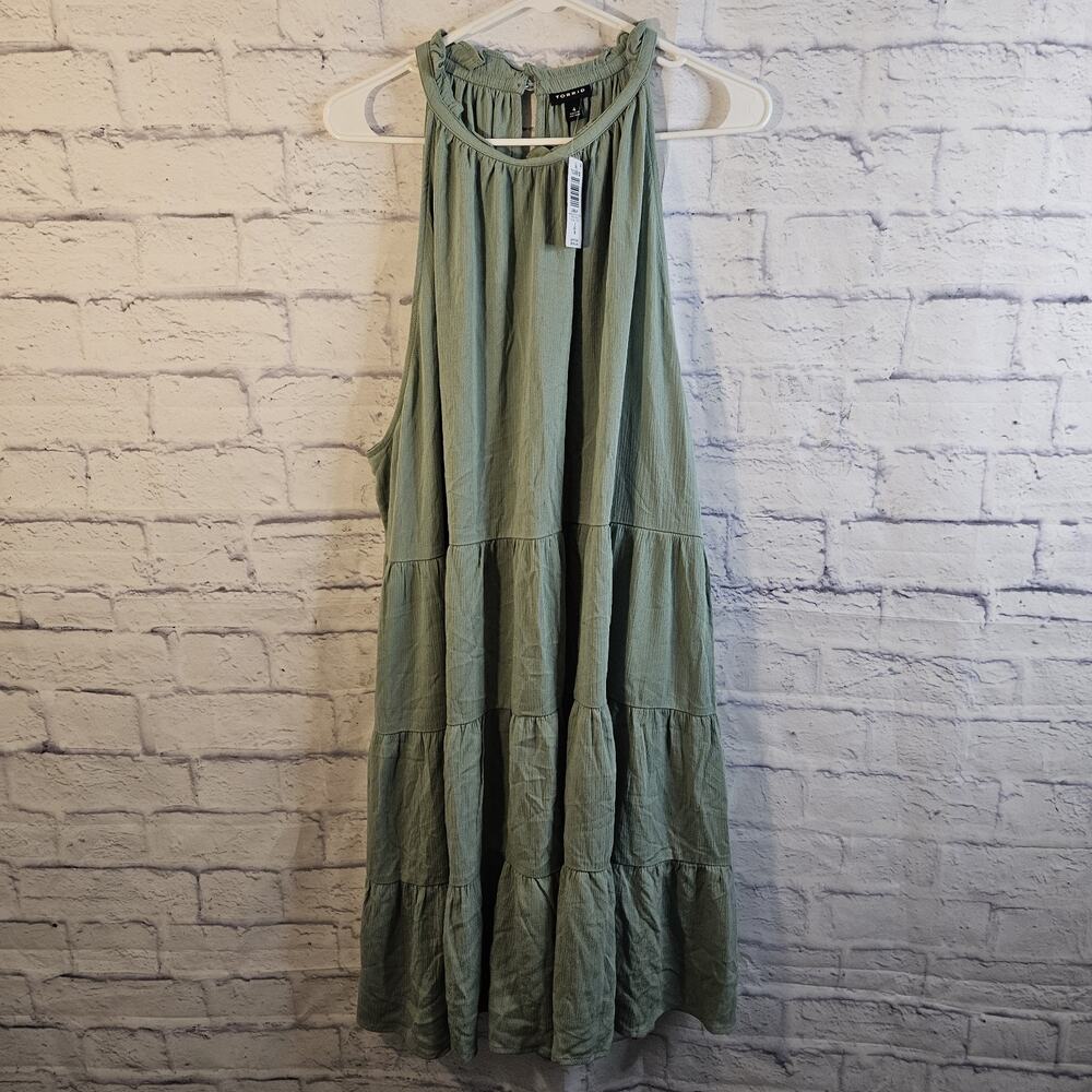 Torrid Mini Crinkle Gauze Ruffle Neck Tiered Dress Size 4X (26) NWT Green